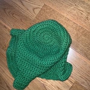 Handmade green knit crochet bucket hat
